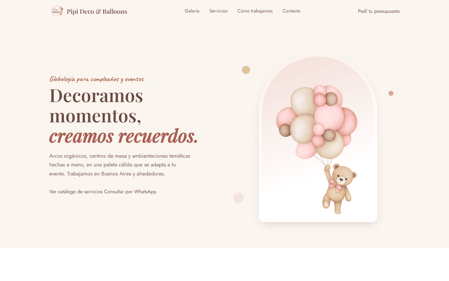 Vista principal del proyecto Pipi Deco & Balloons